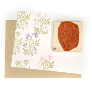 Flowering Vine Rubber Stamp, Floral Folk Art Stamp, Flower Rubber Stamp