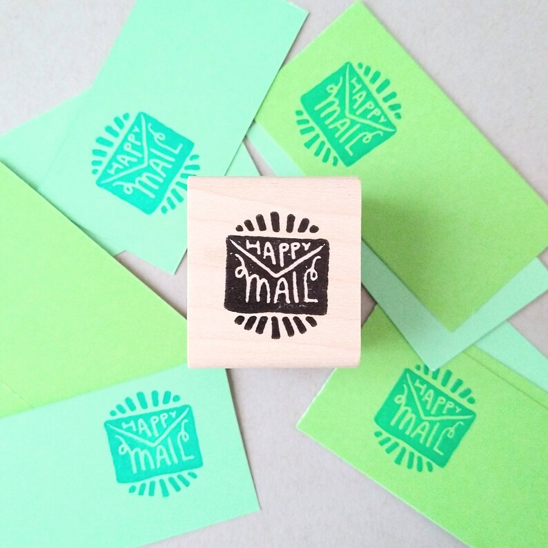 Happy Mail Rubber Stamp, Pen Pal Stamp, Envelope Stamp image 1