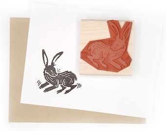 Rabbit Rubber Stamp, Folk Art Rabbit Stamp