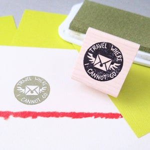 Flying Envelope Rubber Stamp, Travel Where I Cannot Go, Pen Pal Stamp, Envelope Stamp