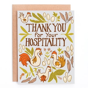Grazie per l'ospitalità, la carta di ospitalità, la carta di ospitalità dei polli, la carta hostess