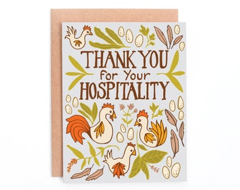 Thank You For Your Hospitality, Hospitality Card, Chickens Hospitality Card, Hostess Card