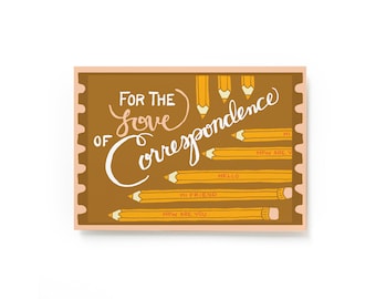 For the Love of Correspondence Postcard, Writing Themed Postcard, Pencil Postcard, Postcrossing and Penpal Postcard