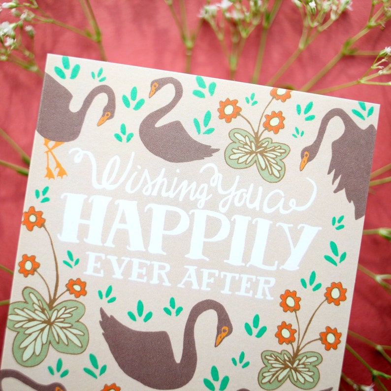 Wishing you Happily Ever After, Romantic Wedding Card, Swan Wedding Card image 2