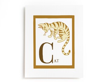 Cat Art Print, Nursery Wall Art, ABC Art Prints, Animal Art Prints, C is for Cat art Print