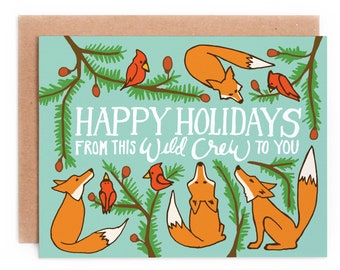 Happy Holiday from this wild crew to you, Funny Holiday Card, Fox Holiday Card, Group Holiday Card, Family Holiday Card