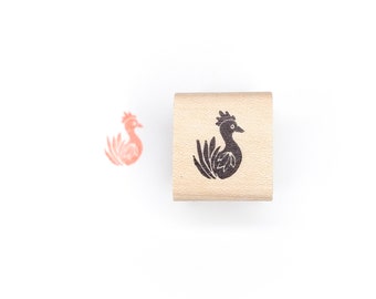 Folk Art Chicken Rubber Stamp, Rooster Mini Stamp