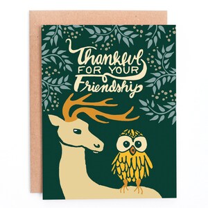 Biglietto di ringraziamento per la tua amicizia, biglietto di amicizia, biglietto di auguri per un caro amico gufo, biglietto di auguri per un amico animale della foresta