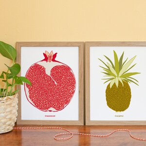 Pineapple Art Print, Fruit Art Print, Hand-drawn Fruit Art, Kitchen Art image 2