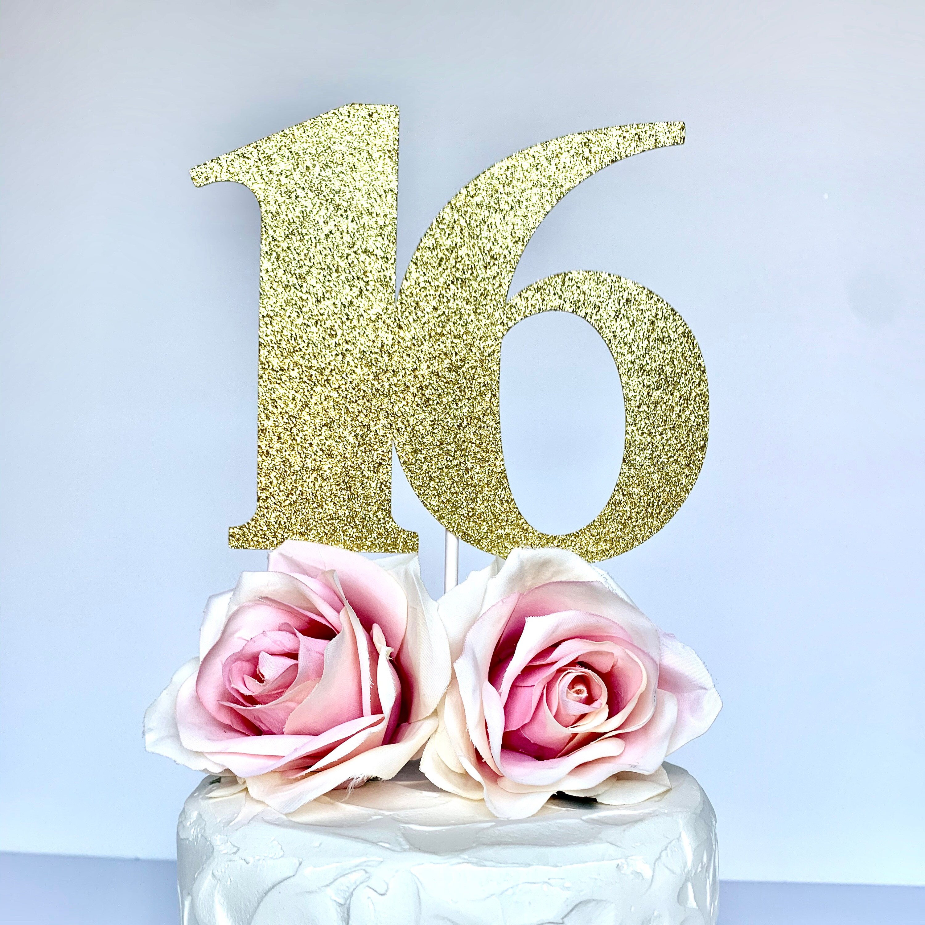 16 Cake Topper 16th Birthday Glitter Cake Topper Sixteen | Etsy