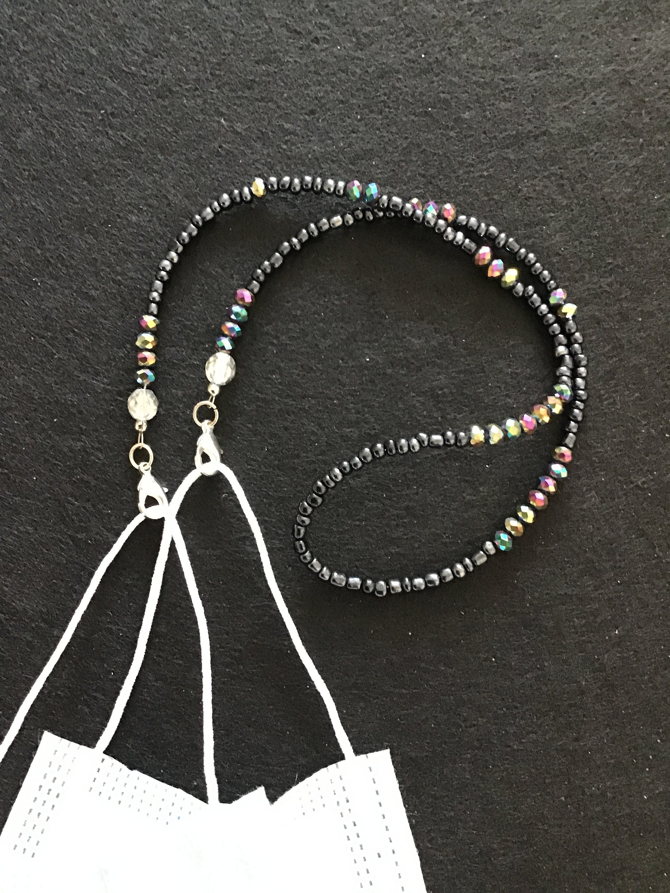 Colorful black & AB beaded mask holder unisex face chain Etsy