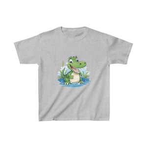 Kids Crocodile T-Shirt, Happy Crocodie Tee, Animal Graphic Shirt, Cute Shirt, Gift for Boys and Girls - Kids Heavy Cotton Tee
