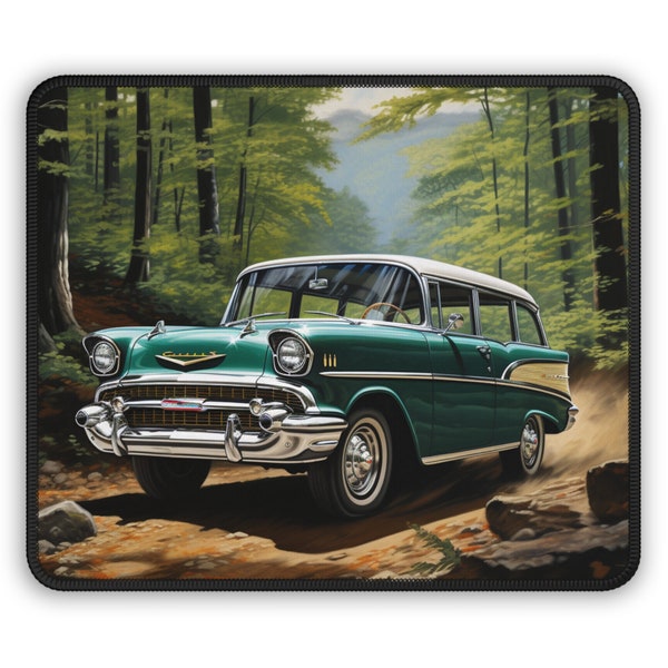 1957 Chevy Stationwagon Mouse Pad, Retro Car Theme, Vintage Style Mouse Mat, Classic Car Lover Gift - Gaming Mouse Pad