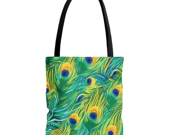 Eye-catching Peacock Feather Tote Bag, Fashionable Shoulder Bag, Unique Handbag, Women's Shopping Bag - Tote Bag (AOP)