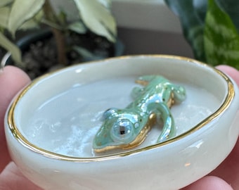 Porcelain Lizard Trinket Dish, Handmade Ceramic Ring Tray