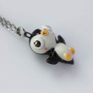 Penguin Necklace, Porcelain Bird Charm, Small Bird Necklace, Bird Lover Jewelry, Ceramic Bird Necklace, Cute Penguin Pendant, Gift for Girls