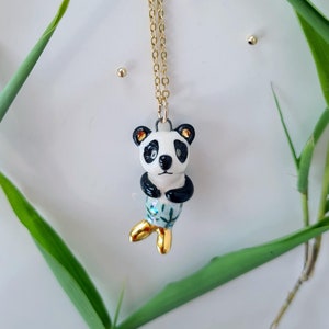 Panda Halskette, Panda Meerjungfrau Charme, Miniatur Porzellan Bär Charme, Keramik Bär Anhänger, Panda-Liebhaber-Geschenk, Bär Charme, kleine Tier Charme