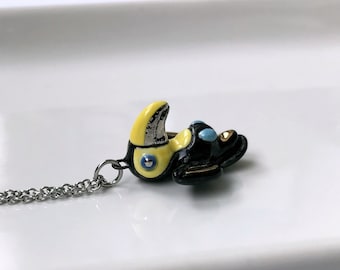 Toucan Necklace, Cute Ceramic Bird Charm, Porcelain Parrot Pendant, Tropical Bird Charm, Small Bird Jewelry, Bird Lover Gift, Gift for Her