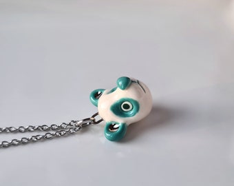 Panda Bear Necklace, Porcelain Panda Pendant, Mint bear necklace, Cute panda charm, Small animal necklace, Ceramic panda, Panda lover gift