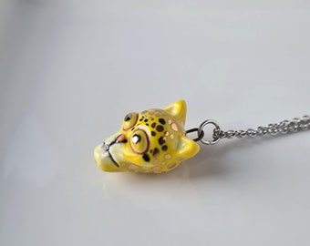 Leopard Necklace, Porcelain Leopard pendant, Tiny ceramic animal charm, Cat lover gift, Cute animal charm, Big cat necklace, Leopard print