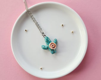 Small Porcelain Cactus Necklace, Dainty Cactus Charm, Mint Pendant, Desert Necklace, Cactus Lover Gift, Plant Lover Necklace, Valentine's