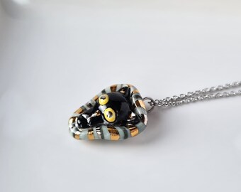 Black Lion Necklace, Porcelain lion pendant, Leo charm, Leo sign necklace, Ceramic animal charm, Ha