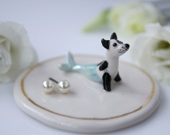 Porcelain Ring Dish, Jewelry Tray, Ceramic Cute Dog Figurine, Ring Organizer, Jewelry Plate, Engagement Gift, Bride's Gift, Dog Lover Gift