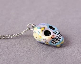 Skull Necklace, Skull Pendant, Ceramic Skull Charm, Skull Jewelry, Leopard Print Charm, Handmade Skull, Skull Lover Gift, Unique Skull Charm