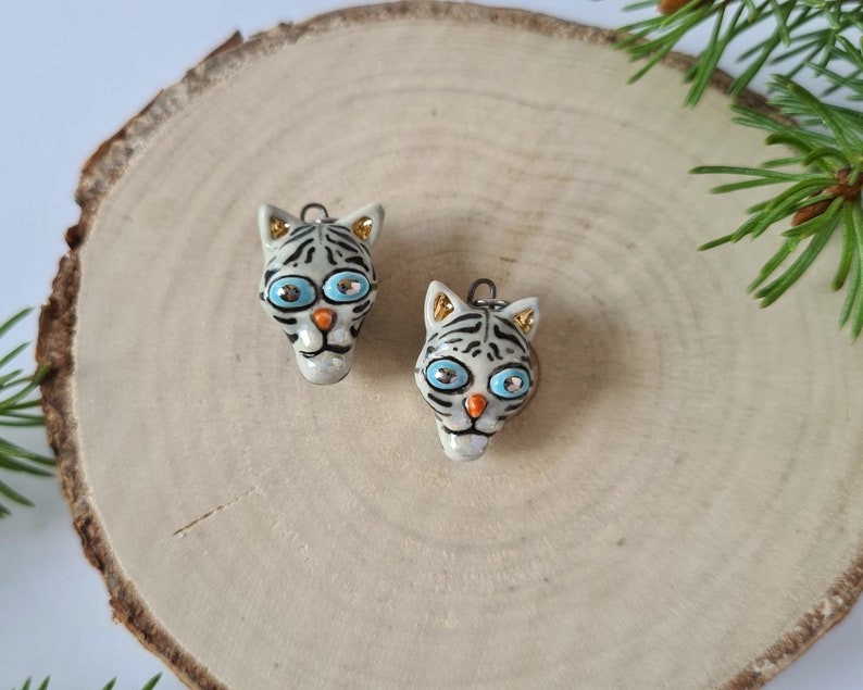 Tiger Necklace, Porcelain Tiger Pendant, Small tiger charm, Handmade ceramic tiger, Cute animal necklace, Cat lover gift, Small animal charm image 3