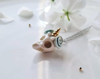 Handmade Unicorn Skull Charm, Porcelain Animal Skull Necklace, Unicorn Jewelry, Porcelain Skull Necklace, Boho Jewelry, Mint Necklace