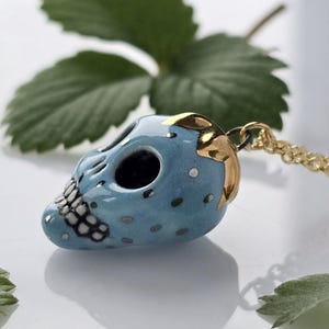 Strawberry Skull Necklace, Skull Charm, Goth Skull Charm, Ceramic Skull Pendant, Cute Skull Jewelry, Strawberry Charm, Halloween Skull
