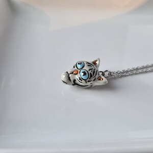 Tiger Necklace, Porcelain Tiger Pendant, Small tiger charm, Handmade ceramic tiger, Cute animal necklace, Cat lover gift, Small animal charm image 9