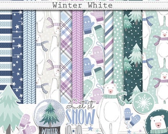 Winter Bear Scrapbook Kit: Christmas Digital Papers and Clipart (Digital Download)