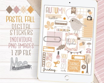 Pastel Fall Digital Stickers: Thanksgiving Planner (PNG, Goodnotes)