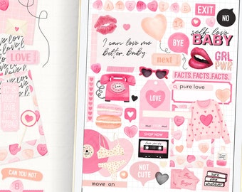 Pink Valentine's Day Digital Stickers, Planner Journal (PNG)