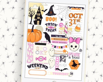 Pink Halloween Planner Stickers, October Digital Stickers (GoodNotes, Xodo)