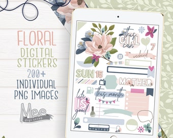 Floral Digital Planner Stickers: 200+ PNG Stickers (GoodNotes)