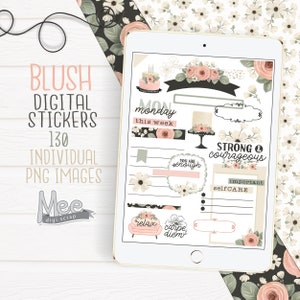 Stickers numériques Blush | 130 stickers PNG élégants pour GoodNotes , journaux numériques | Scrapbooking floral, agenda et stickers
