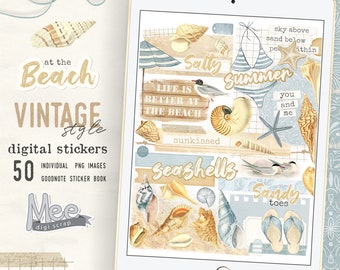 Stickers numériques de plage : coquillages vintage, agenda d'été (GoodNotes)
