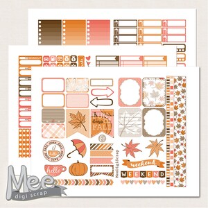 Pegatinas del planificador de otoño, kit de pegatinas semanales imprimibles para su uso en el planificador de vida de Erin Condren, conjunto de pegatinas con temática de otoño, naranja y marrón
