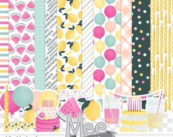 Pink Lemonade Birthday Digital Paper Pack: Scrapbook & Planner (Digital Download)