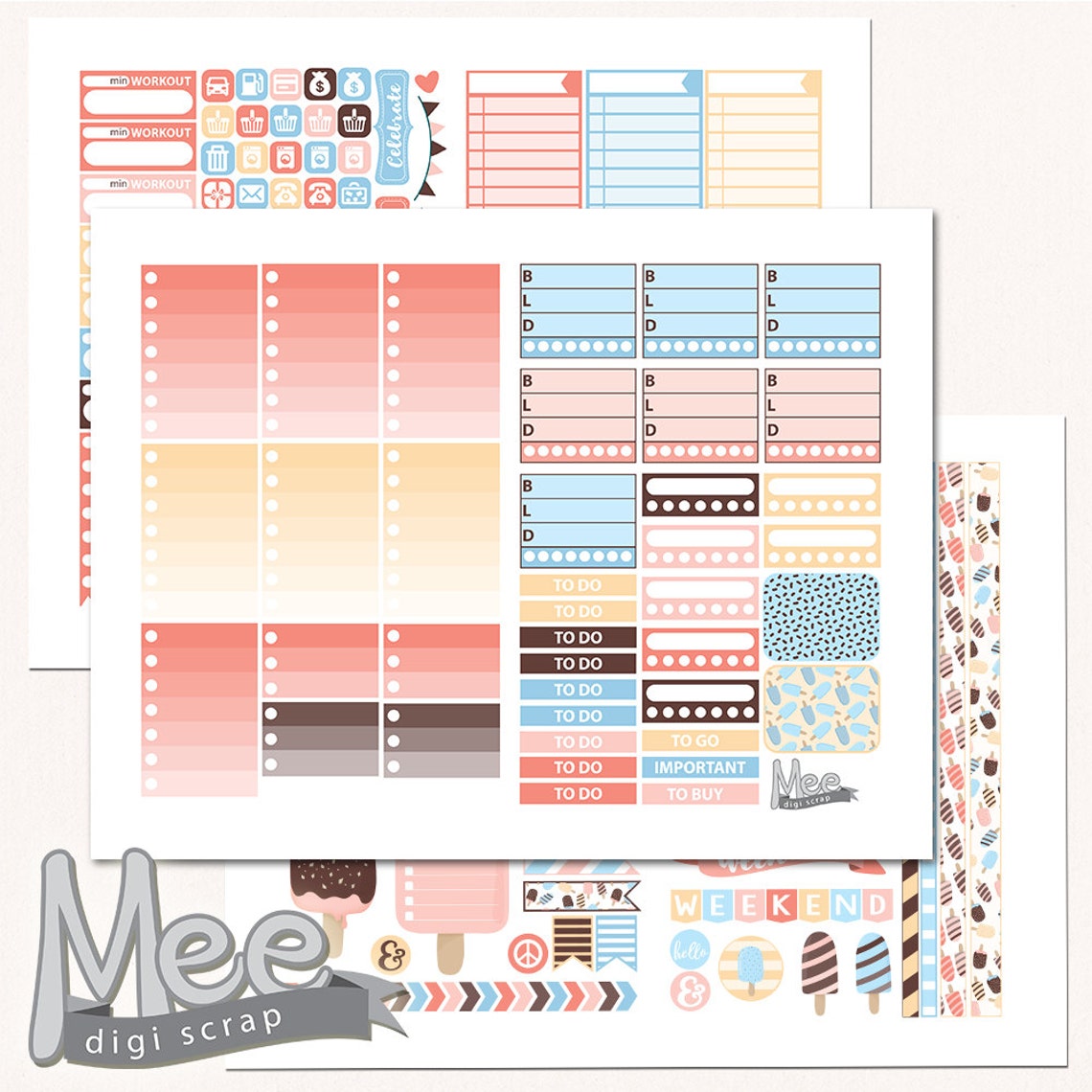Printable Sticker Kit Ice Cream DIY Summer Planner - Etsy
