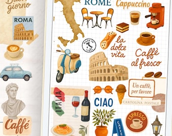 Stickers de voyage Coffee in Rome : Stickers PNG pour agenda numérique (Goodnotes, Noteful)