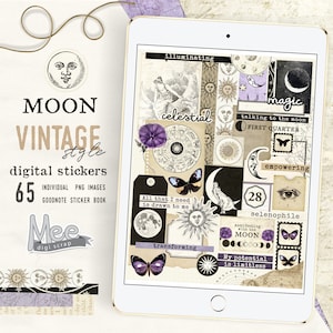 Moon DIGITAL planner stickersfor use with digital planner/journal on your tablet or iPad,celestial stickers,digi bujo,scrapbook,gothic