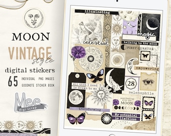 Moon Digital Planner Stickers: Celestial Gothic Bujo (GoodNote, PNG)