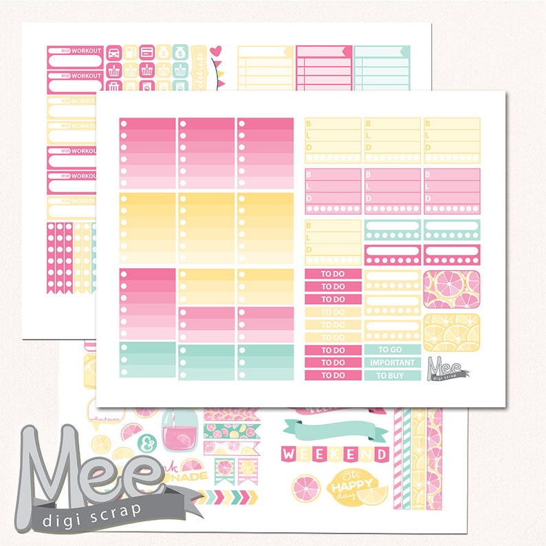 Pink Lemonade planner stickers printable,Summer planner stickers,EClp weekly kit,instant download,planner printable,cut lines file image 4