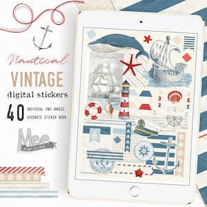 Maritime Planer Aufkleber für die Verwendung mit dem digitalen Planer/Journal auf Ihrem Tablet oder iPad, Reise Aufkleber für Junk Journal, Bujo oder Scrapbook