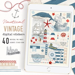 Nautical planner stickers for use with digital planner/journal on your tablet or iPad,Marine  stickers for junk journal,bujo or scrapbook