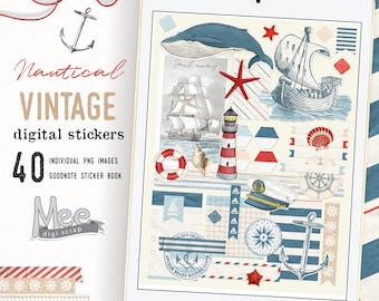Planificateurs d'autocollants numériques nautiques : album marin vintage (Goodnote)