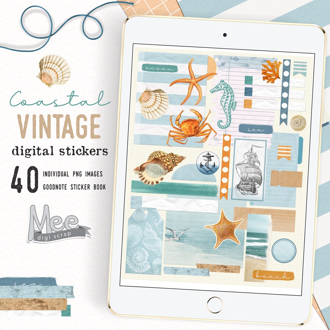 Vintage Coastal Planner Stickers for Digital Planner Apps,summer